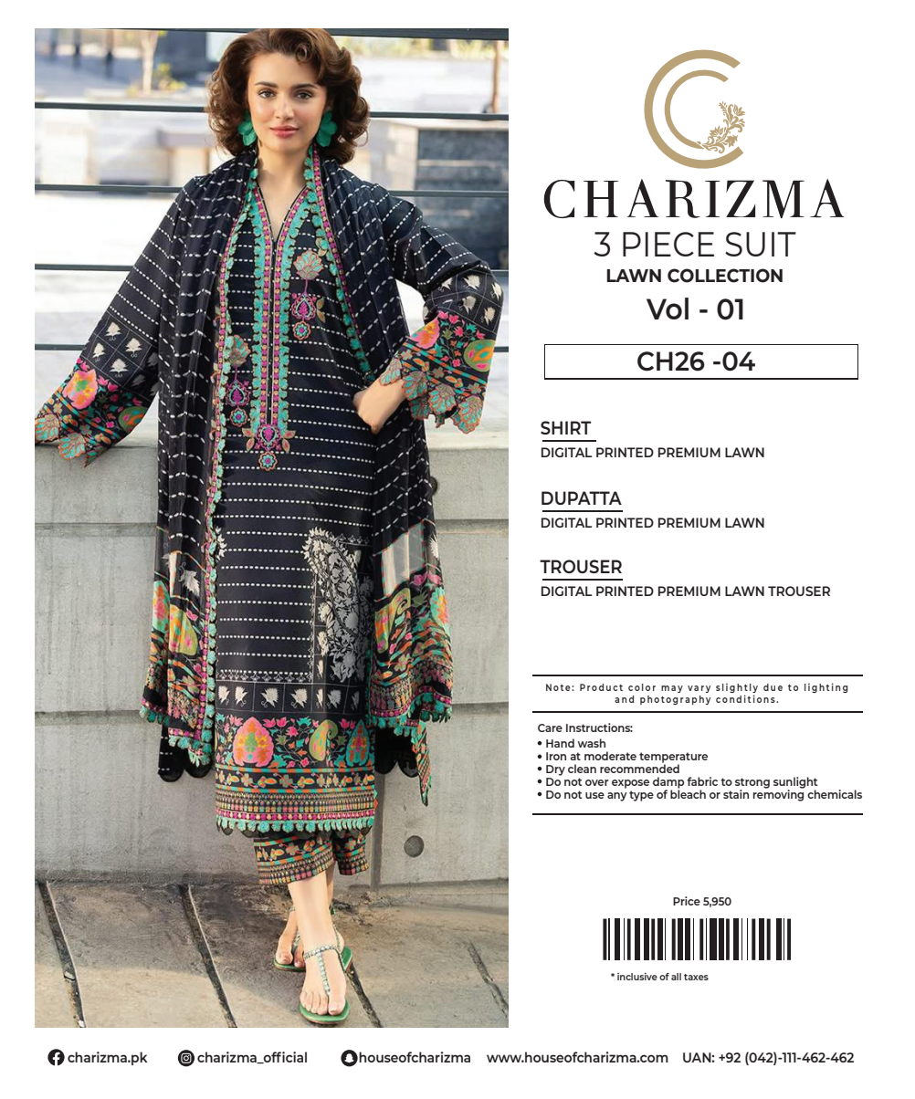 CHARIZMA LAWN UNSTITCHED COLLECTION – Vol 1_CH26-04