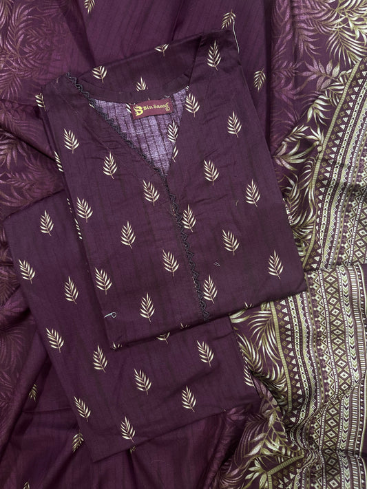 Bin Saeed Plum Stitched 3Pcs