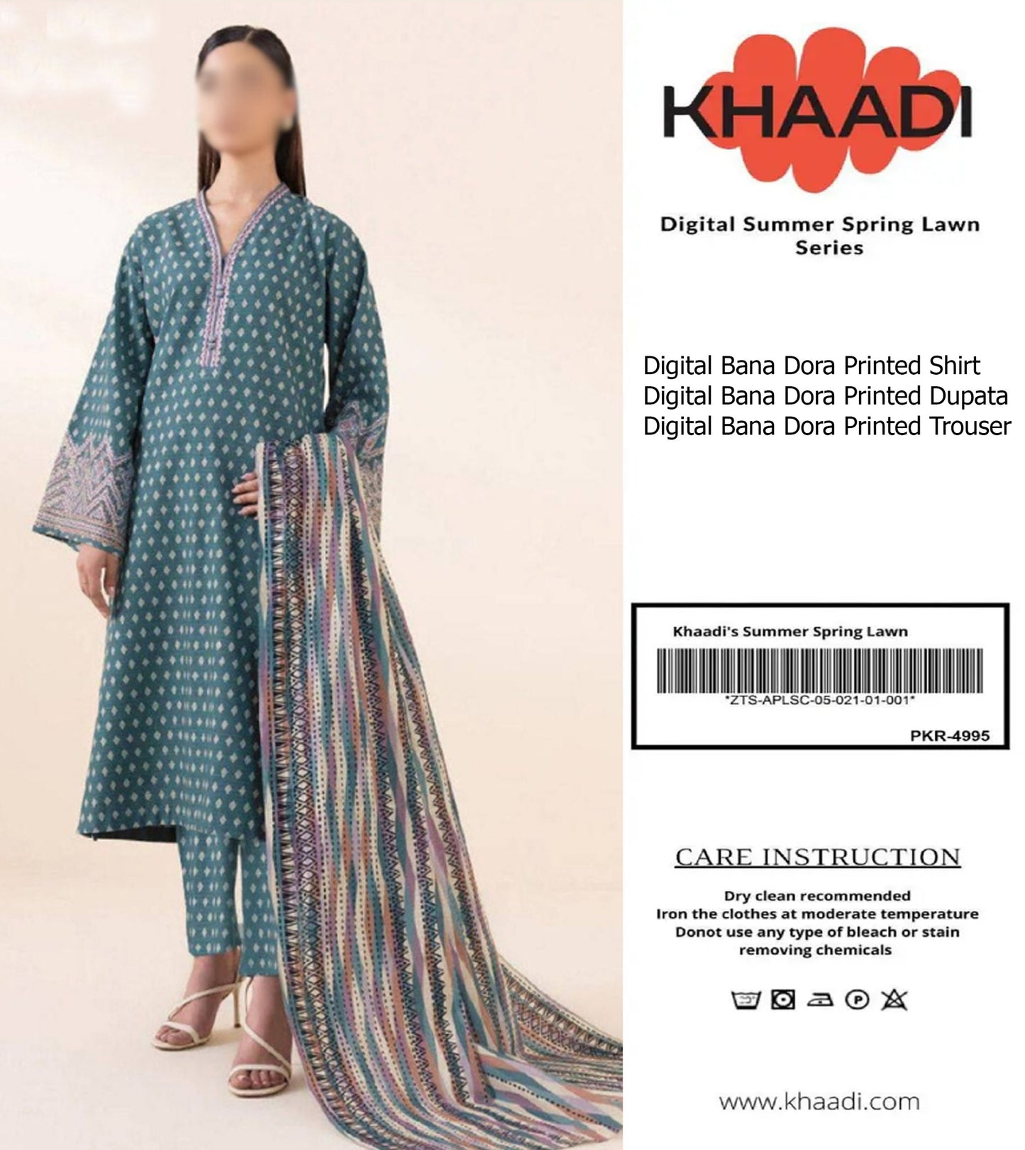 KHAADI Doria Stripe 3P Unstitched Ladies Suit