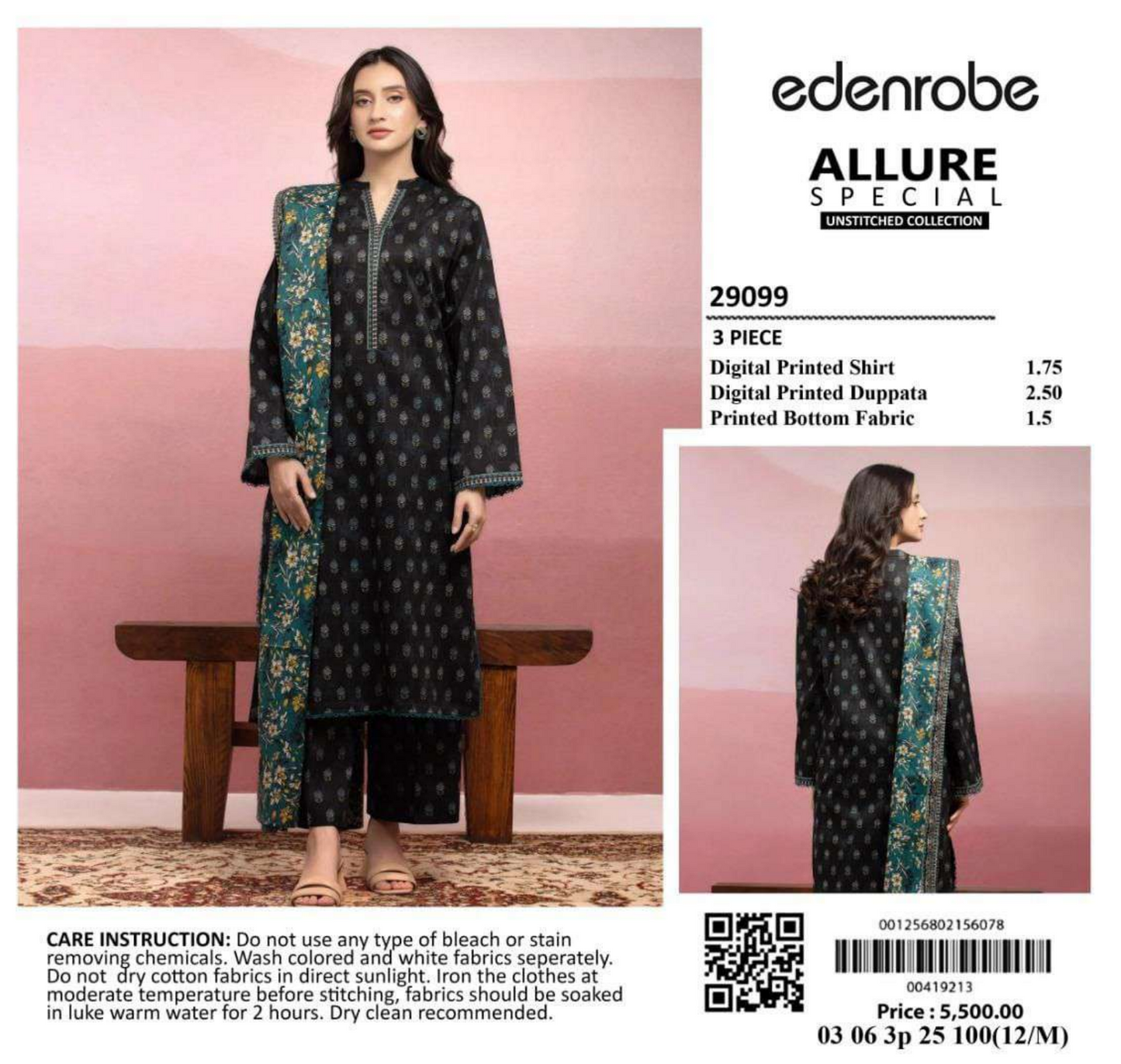 🌸 Edenrobe 🌸☀️ Summer Identic 2025 ☀️💎 3 Piece Unstitched Lawn 💎
