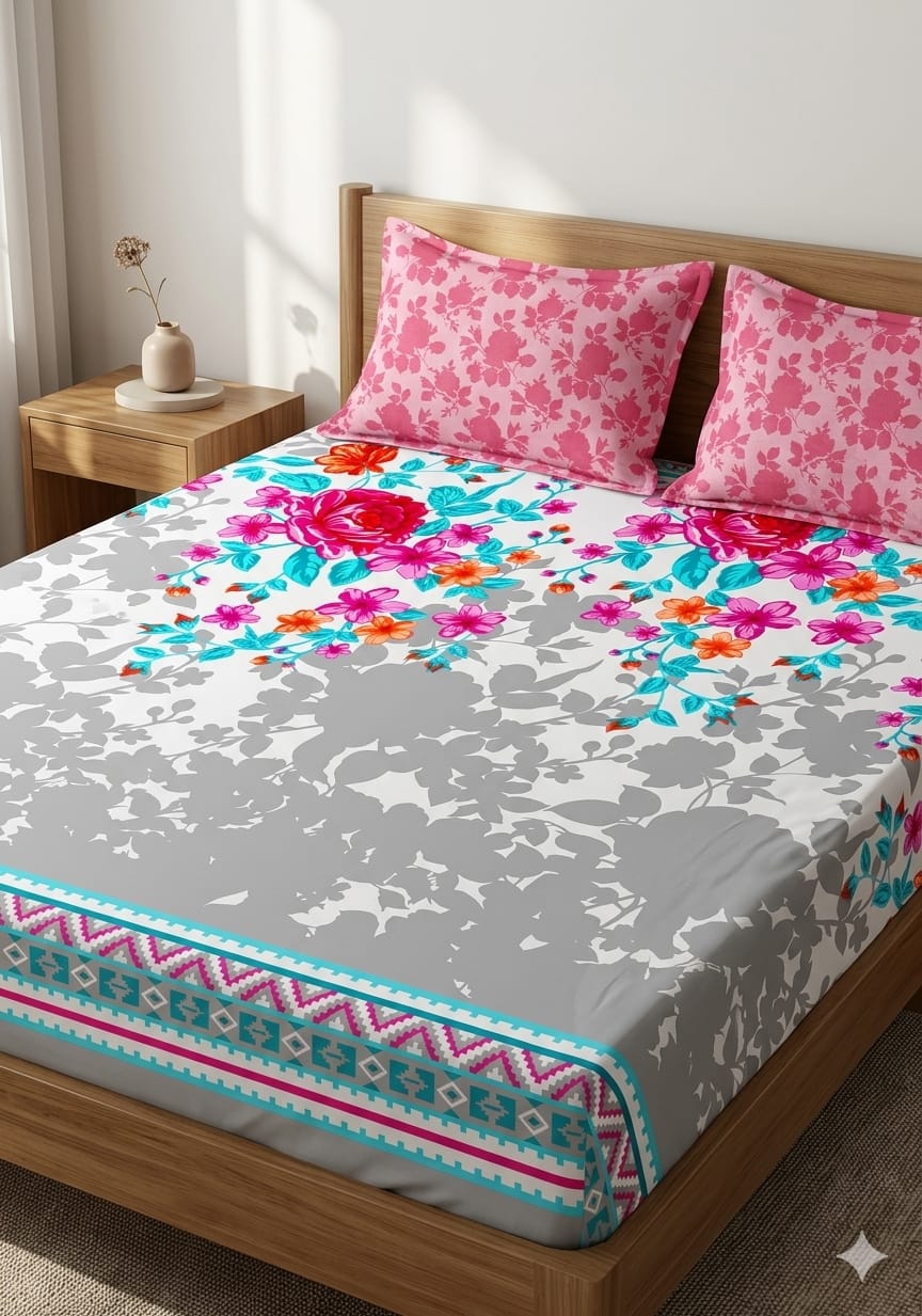 SALONIKA PURE COTTON BEDSHEETS Most Demanding Collection Full Printed King Size Bedsheets