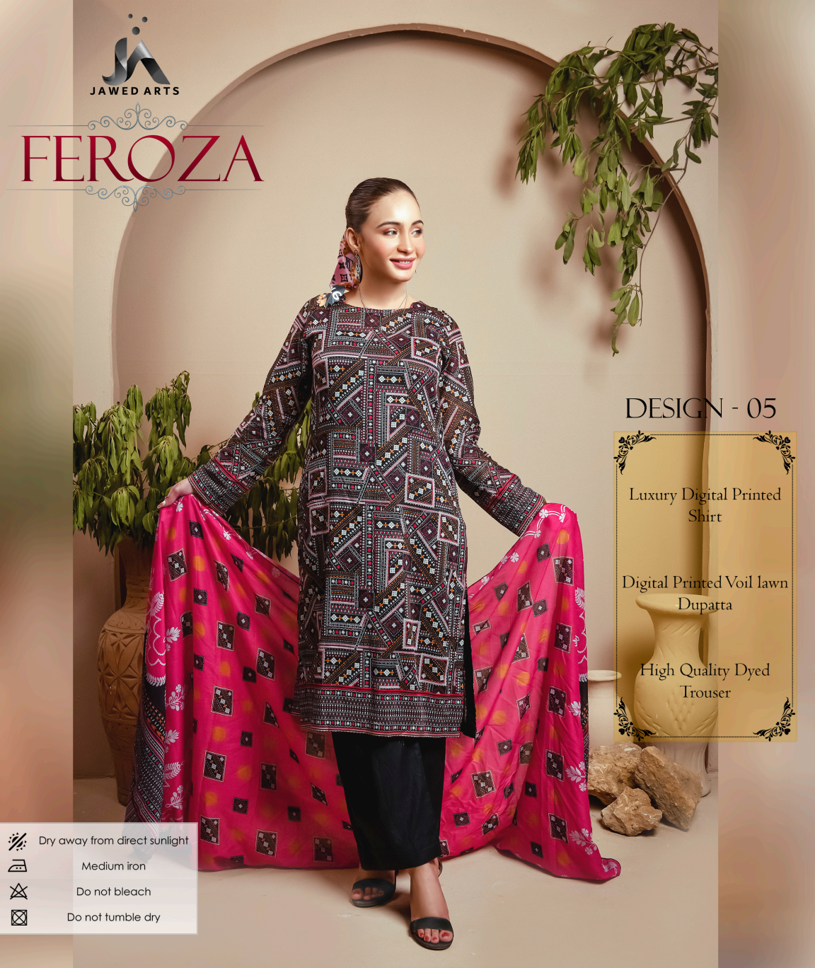 JAWED ARTS FEROZA –  3PC UNSTITCHED SUIT Design: 5