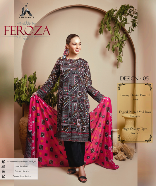 JAWED ARTS FEROZA –  3PC UNSTITCHED SUIT Design: 5