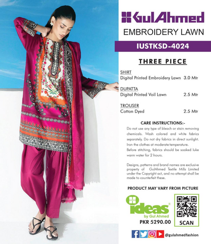 Gul Ahmed IUSTKSD-4024 Emb Lawn 3PCS