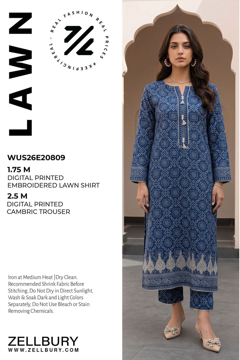 Zellbury D.C:-WUS26E20809   Digtal Printed Embroidery Lawn 2Pcs Collection