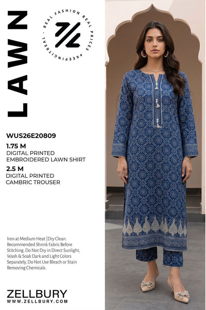 Zellbury D.C:-WUS26E20809   Digtal Printed Embroidery Lawn 2Pcs Collection