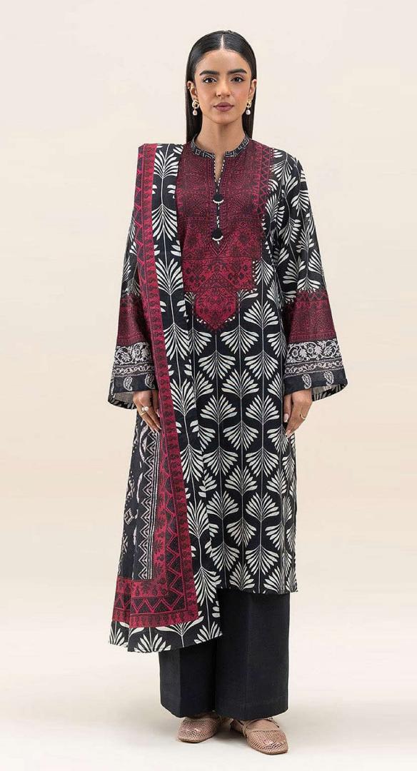 Limelight – Burgundy & Black - Doriya Unstitched 3 PCs Unstitched Suit
