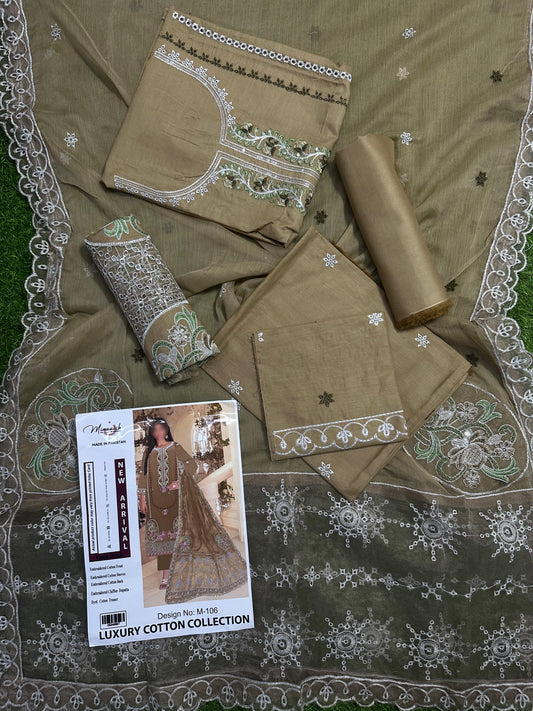Minaaish DN # M-106 3Pcs Unstitched Embroidery Cotton Collection