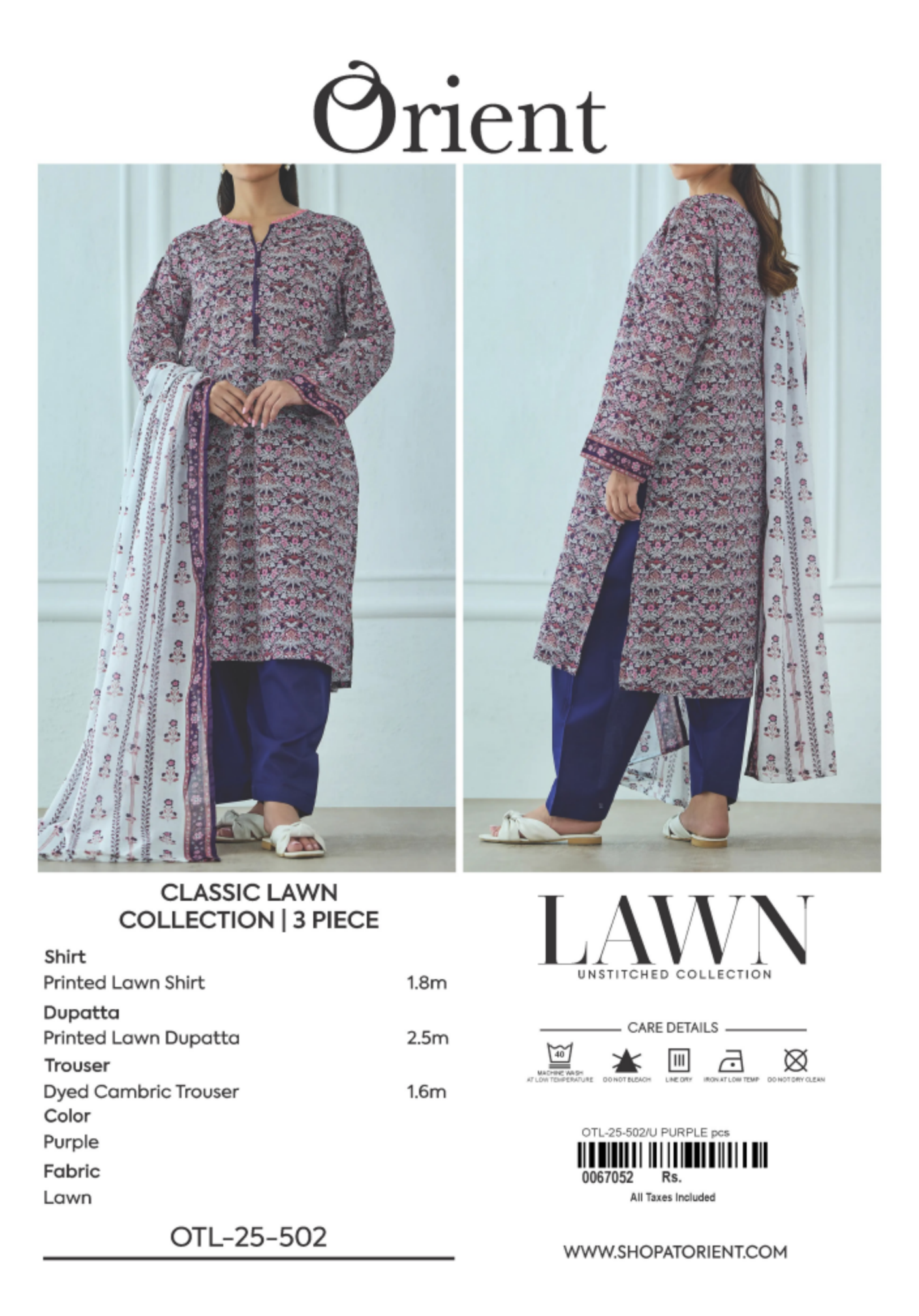 ✨ORIENT 100% ORIGINAL Unstitched Lawn 3 Piece✨OTL-25-502