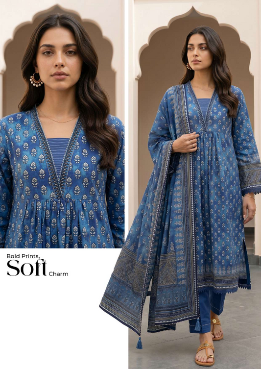 ZELLBURY Unstitched 3pcs Lawn Collection D.C:- WUS26X38111