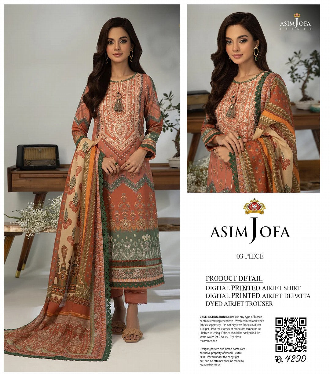 Asim Jofa Unstitched Lawn Printed 3PC In Wholesale Price