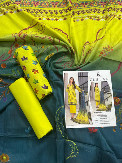 JAWED ARTS ZEBTAN –  3PC UNSTITCHED SUIT Design: 2