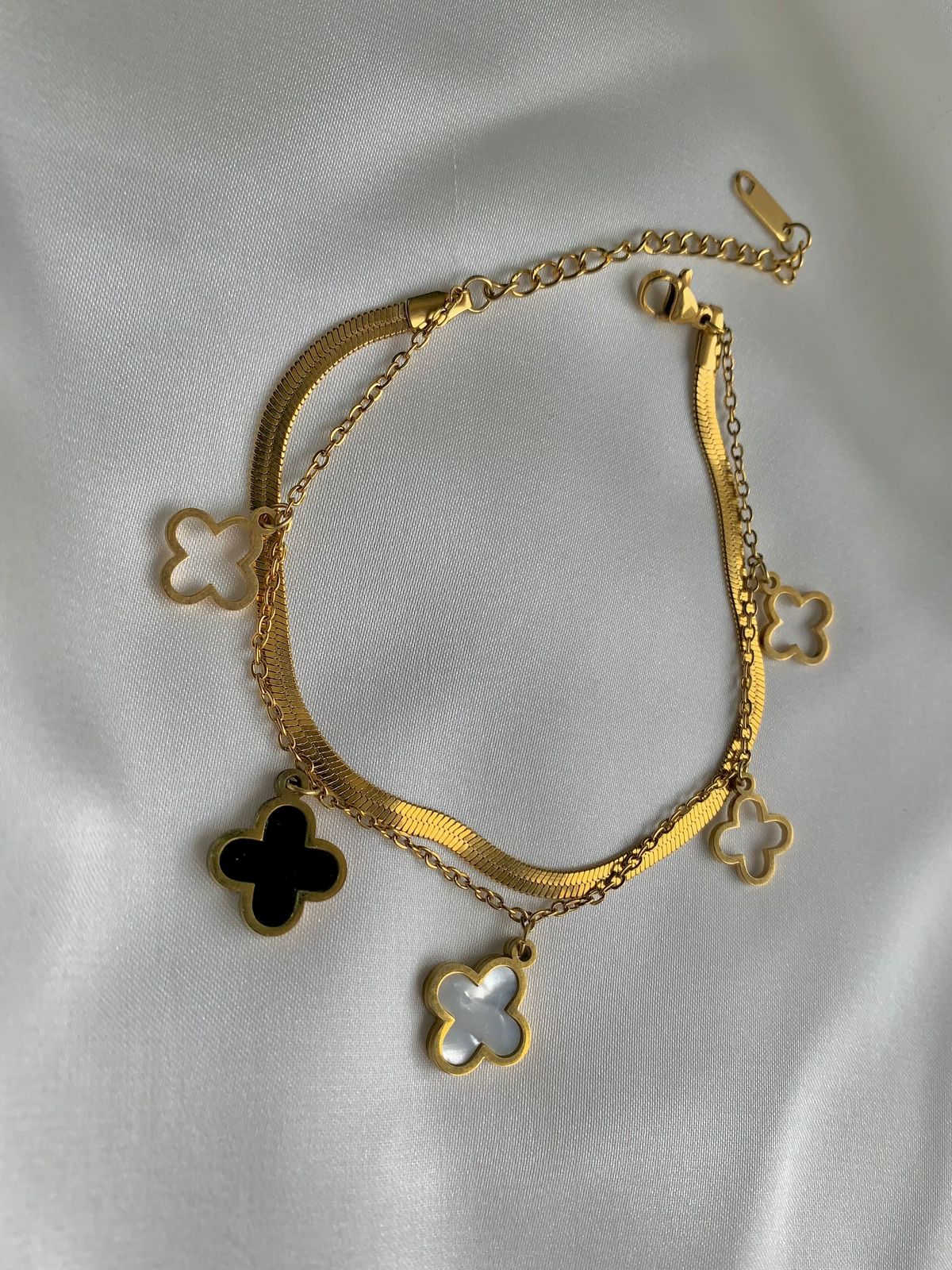Stainless Steel Double Layer Clover Bracelet 🍀♥️