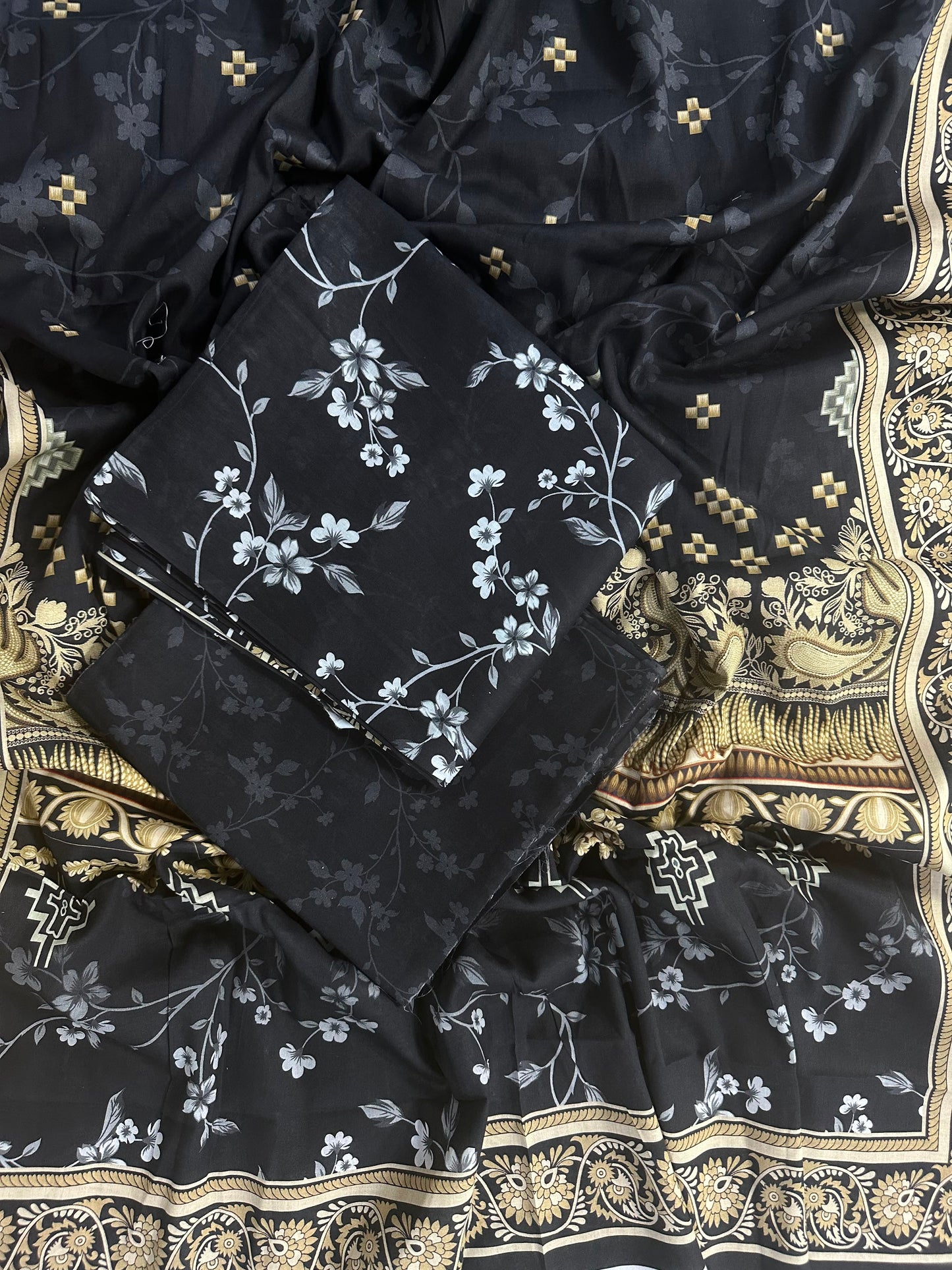 Shaista/Alhamra Black Printed 3Pcs