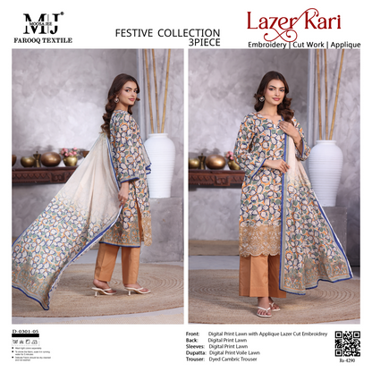Luxury Summer Collection 
LASER KARI BY MOOSAJEE Design# D-0301-05
