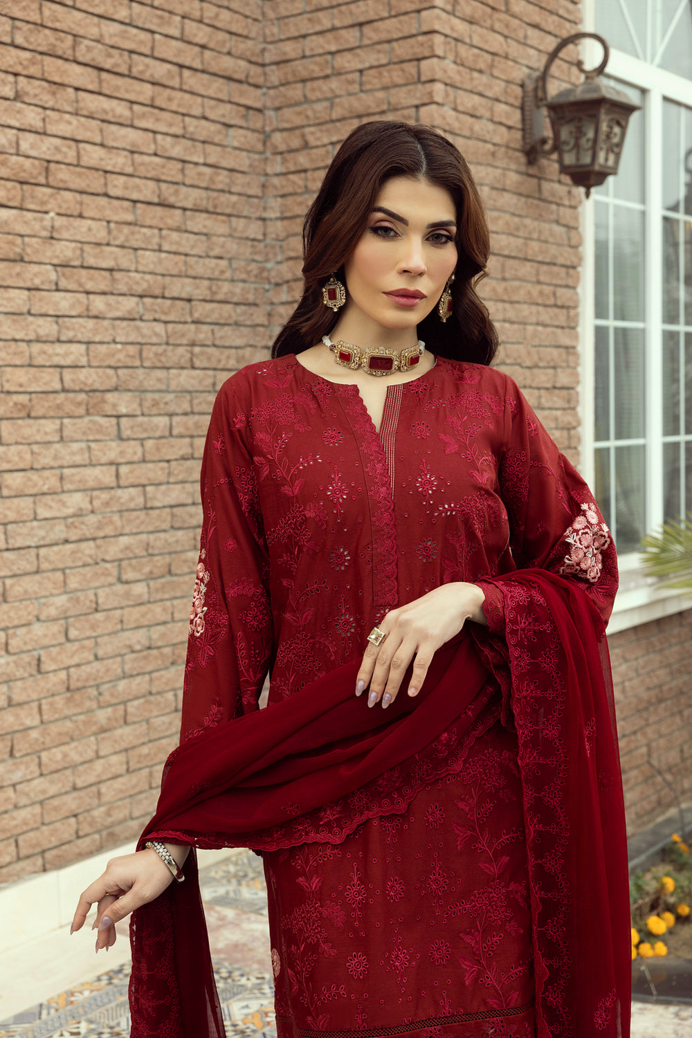 Lakhany Maroon Eid Collection Unstitched ChikanKari 3 Piece 🔥