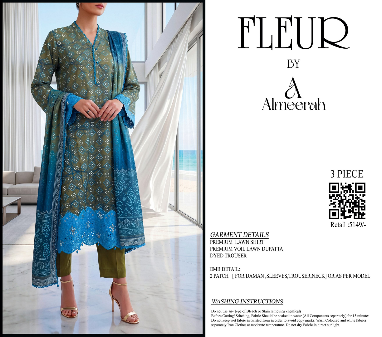 Fleur By Almeerah – Mehendi Aura - Digital Chundri Lawn