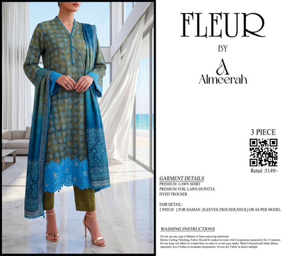 Fleur By Almeerah – Mehendi Aura - Digital Chundri Lawn