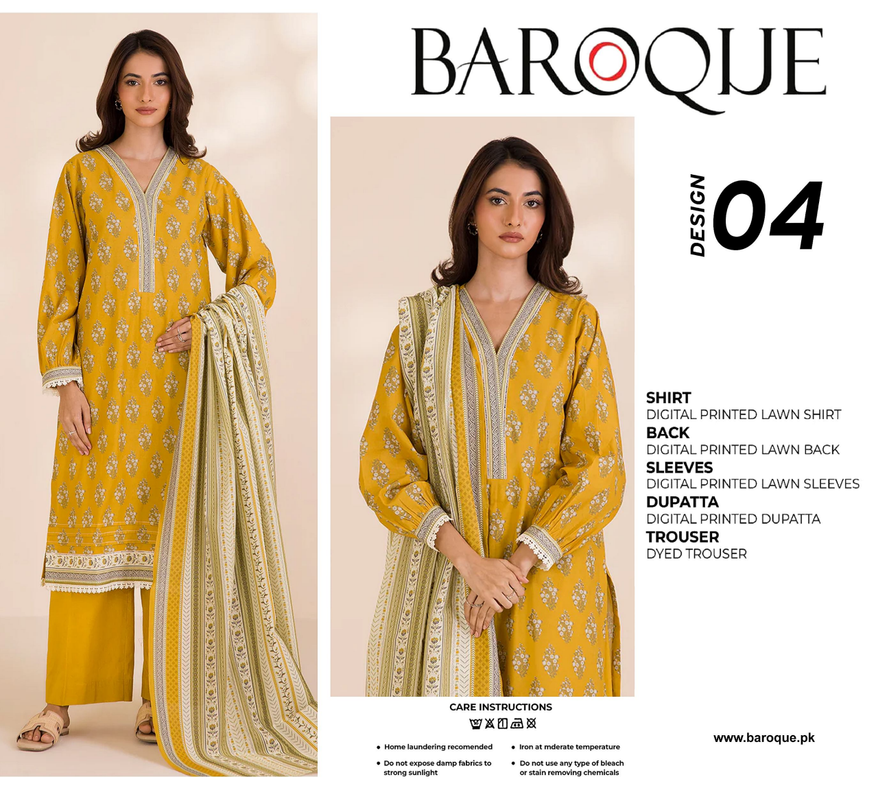 Baroque Yellow D-04 Printed Lawn Collection