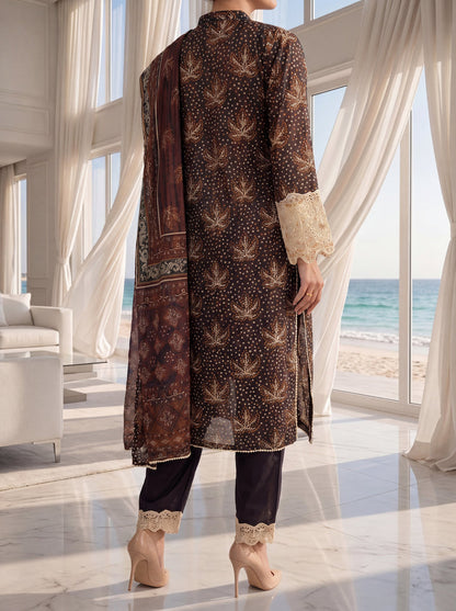 Fleur By Almeerah - Mocha Drift  – Digital Chundri Lawn