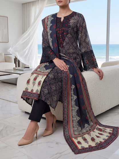 Fleur By Almeerah - Navy Eclipse – Digital Chundri Lawn