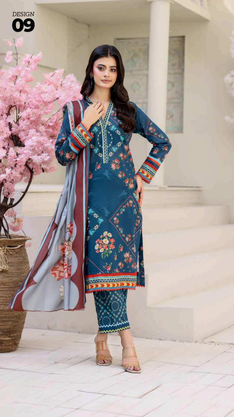ALISHA D-09 DIGITAL PRINTED LAWN  3PCS