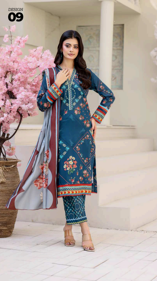 ALISHA D-09 DIGITAL PRINTED LAWN  3PCS