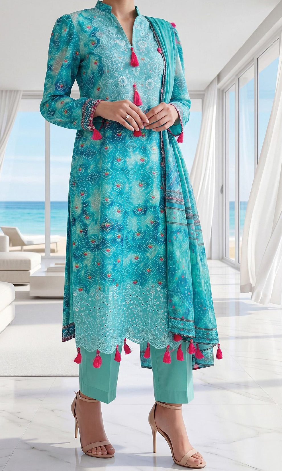 Fleur By Almeerah - Aqua Noor – Digital Chundri Lawn