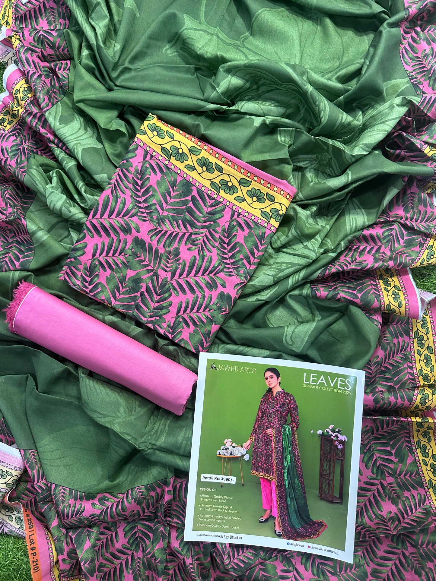 JAWED ARTS LEAVES –  3PC UNSTITCHED SUIT Design: 5