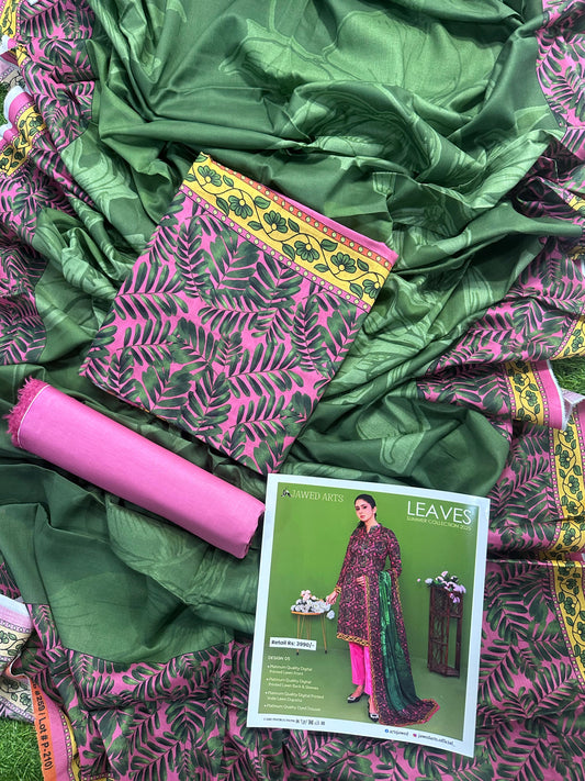 JAWED ARTS LEAVES –  3PC UNSTITCHED SUIT Design: 5