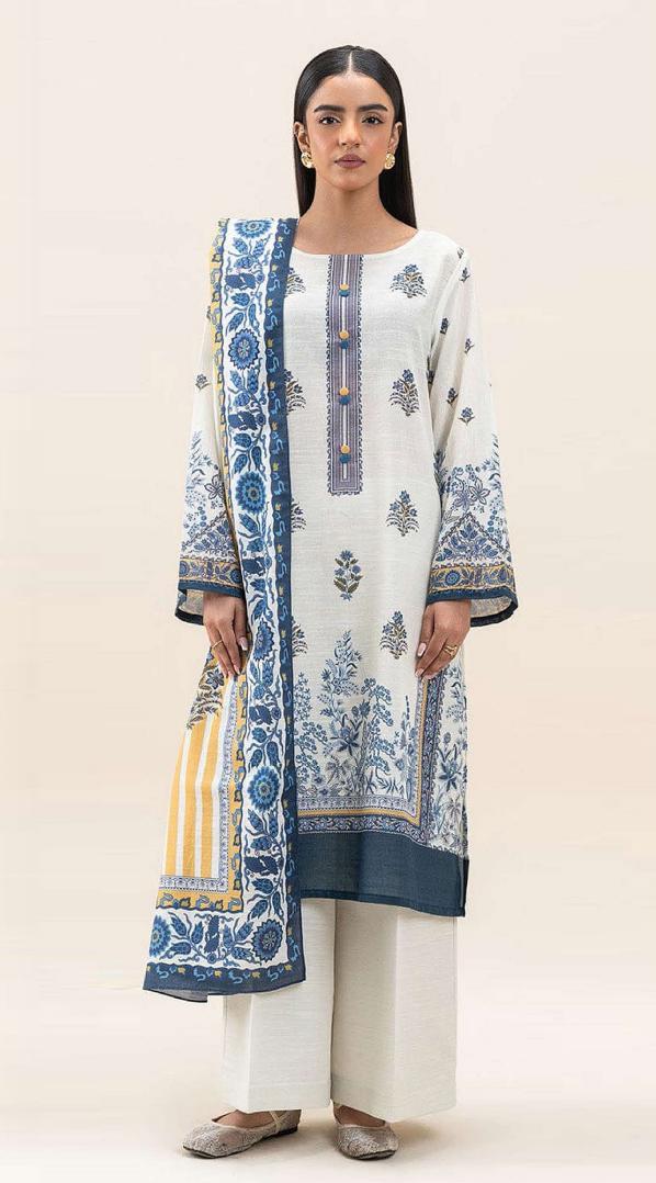 Limelight – Cream & Blue - Doriya Unstitched 3 PCs Unstitched Suit
