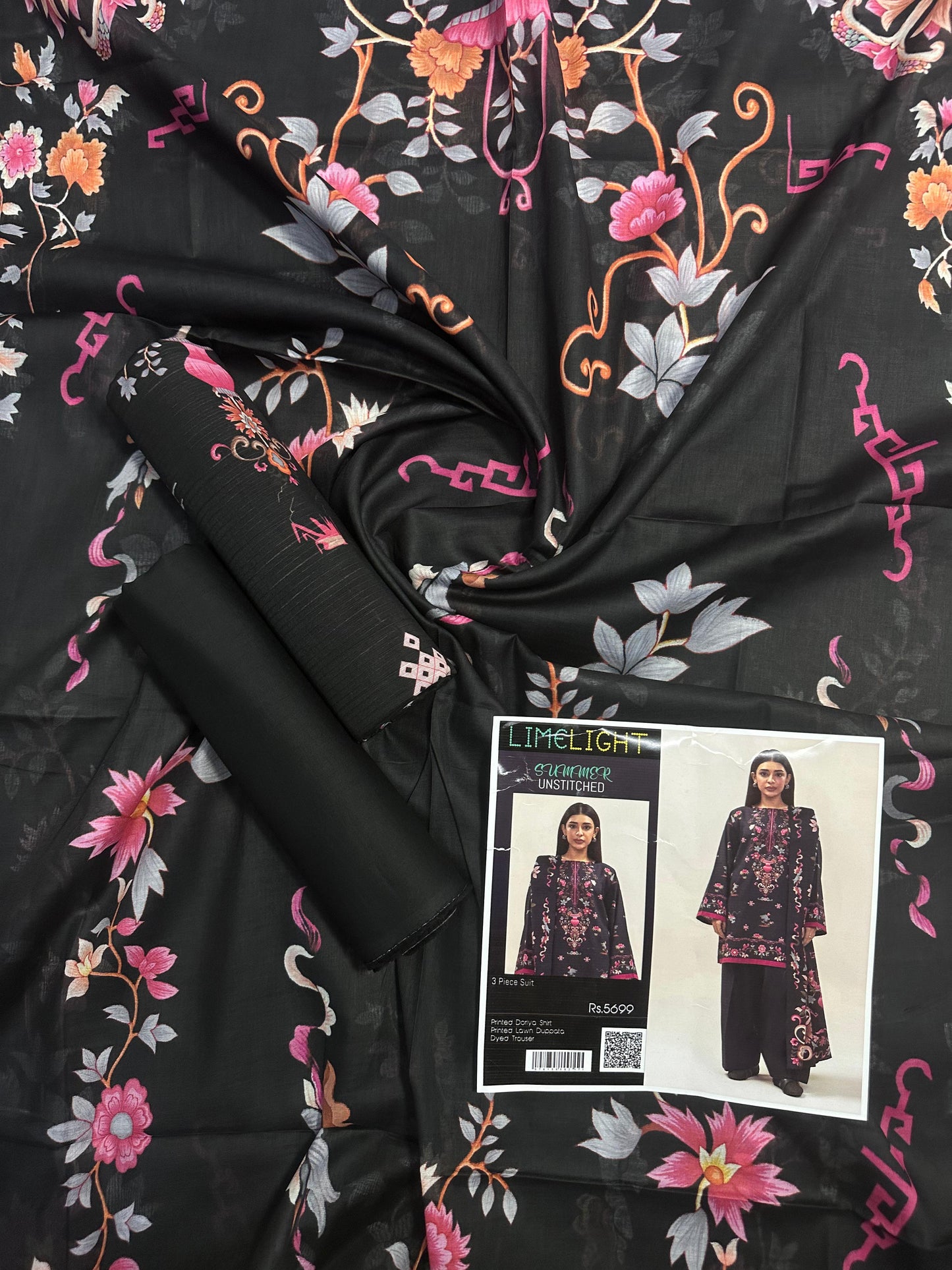 Limelight – Charcoal Black - Doriya Unstitched 3 PCs Unstitched Suit