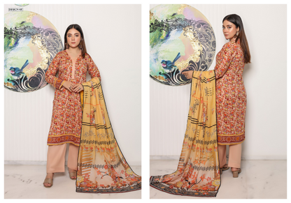 JAWED ARTS ZEBTAN –  3PC UNSTITCHED SUIT Design: 5