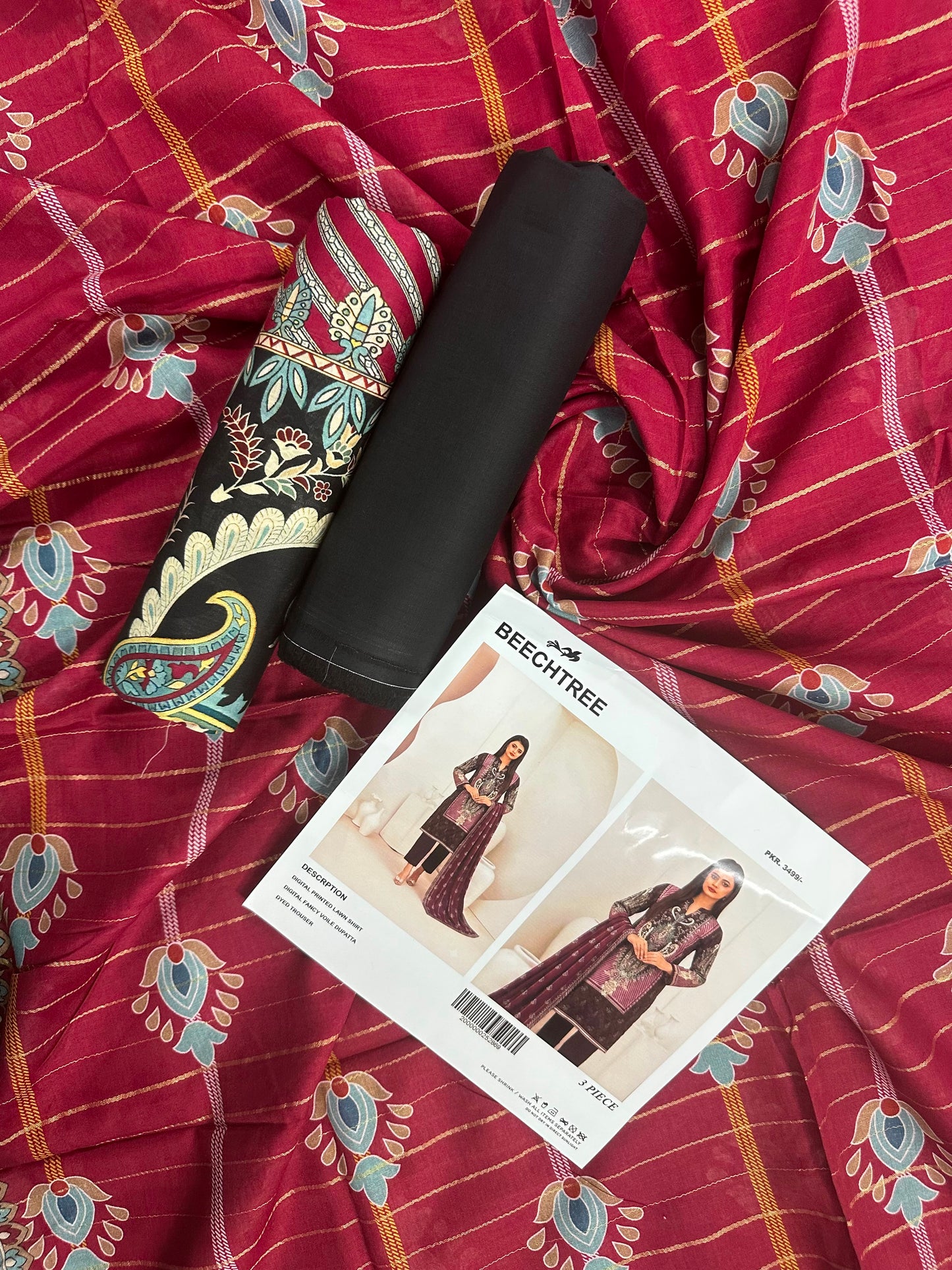 BeechTree Black-Red Printed 3PCs