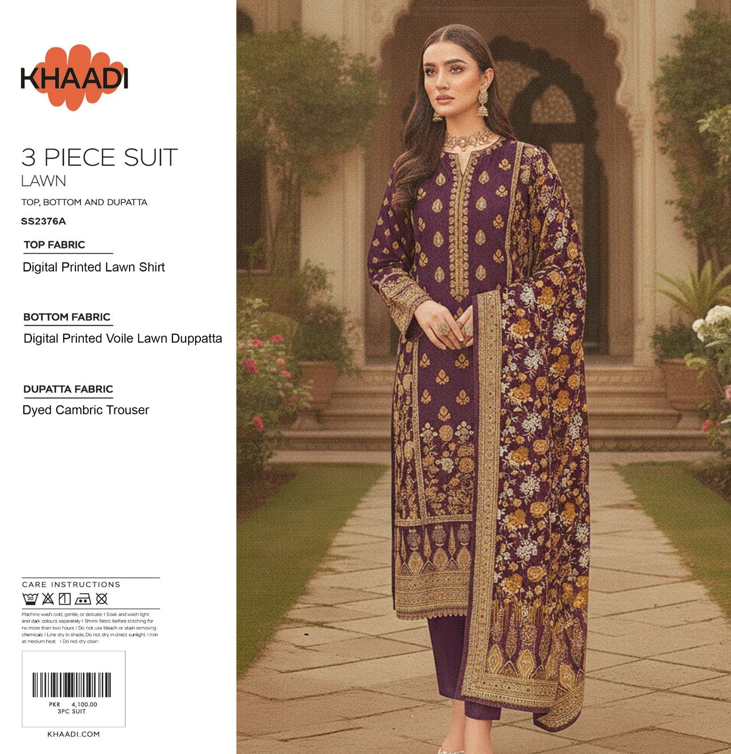 Khaadi (D.C:-SS2376A) 3Pcs Digital Printed Lawn Collection