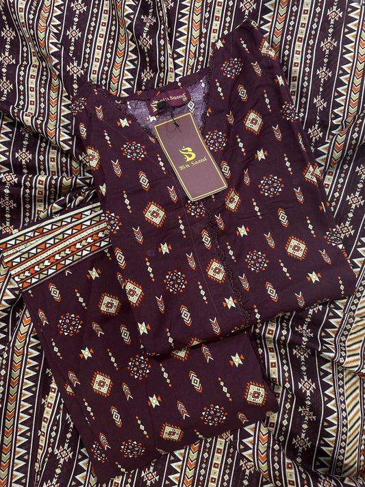 Bin Saeed Maroon Stitched 3Pcs