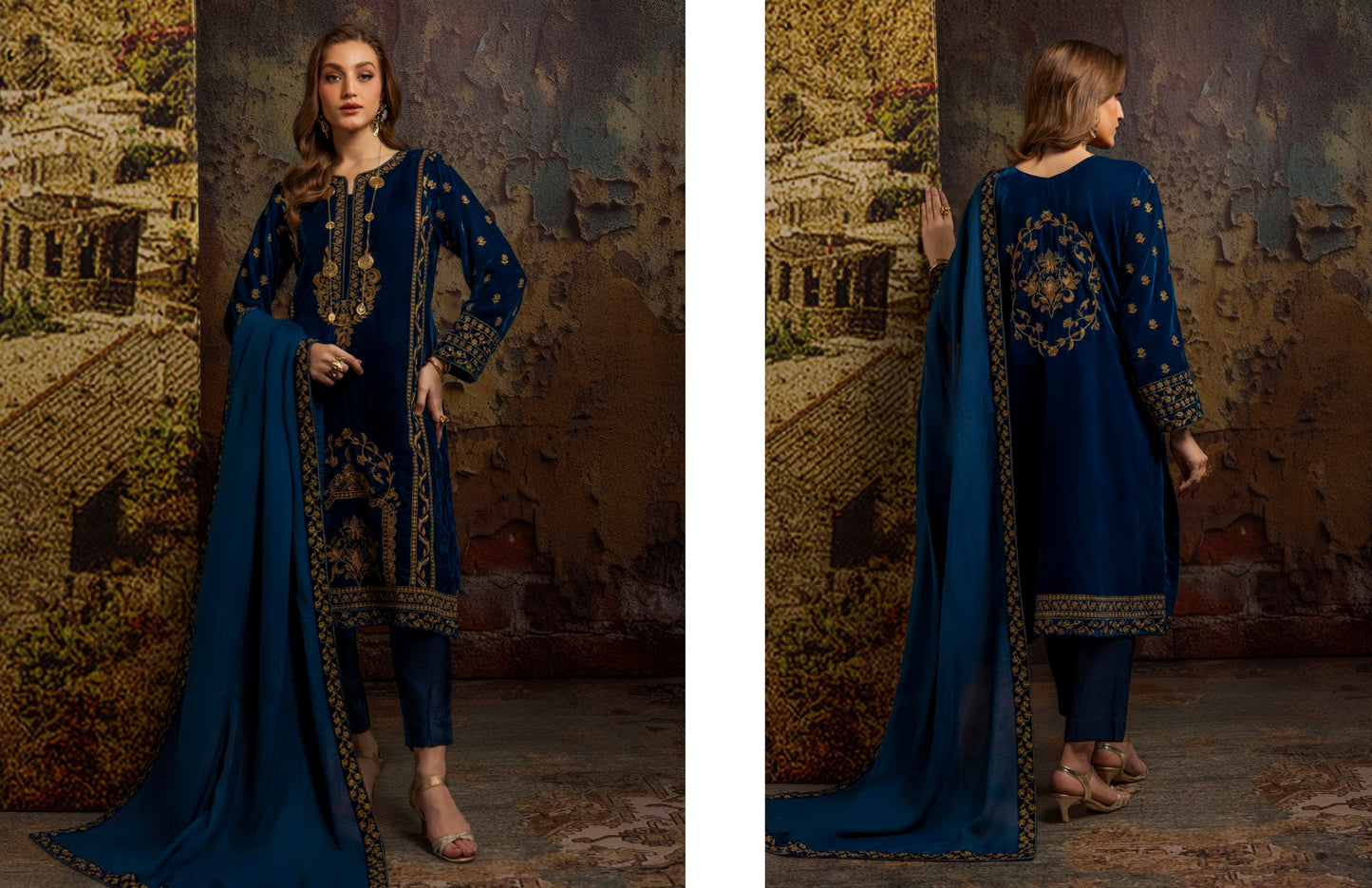 Merakish velvet Embroidered 3P