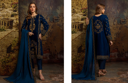 Merakish velvet Embroidered 3P