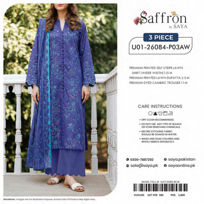 Saya 3 Piece Premium Lawn Collection D.C:U01-26084-P03AW