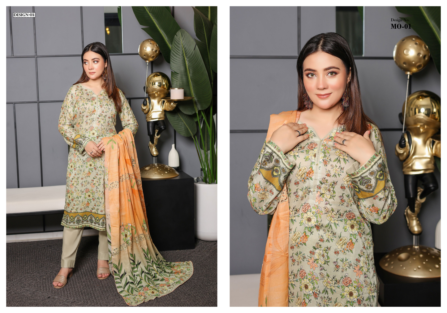 JAWED ARTS ZEBTAN –  3PC UNSTITCHED SUIT Design: 3