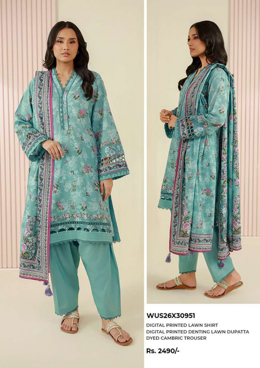ZELLBURY Unstitched 3pcs Lawn Collection D.C:- WUS26X30951