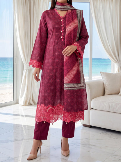 Fleur By Almeerah - Magenta Flame – Digital Chundri Lawn