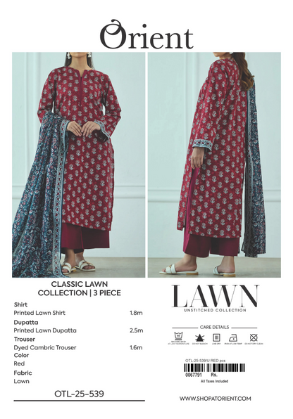 ✨ORIENT 100% ORIGINAL Unstitched Lawn 3 Piece✨ Design #OTL-25-539