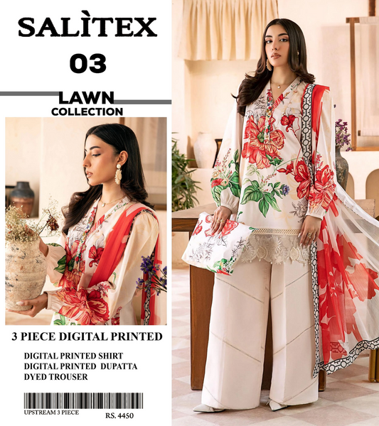 Salitex Lawn 3 PIECE DIGITAL PRINTED Collection Design# 3