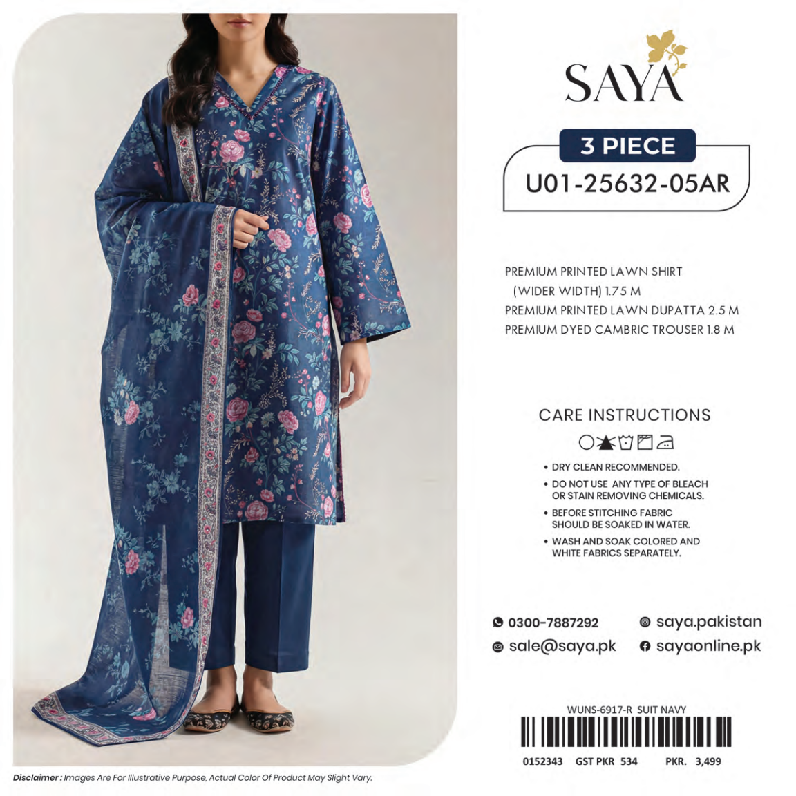 Saya Navy 3PCs Printed Lawn Unstitched Collection