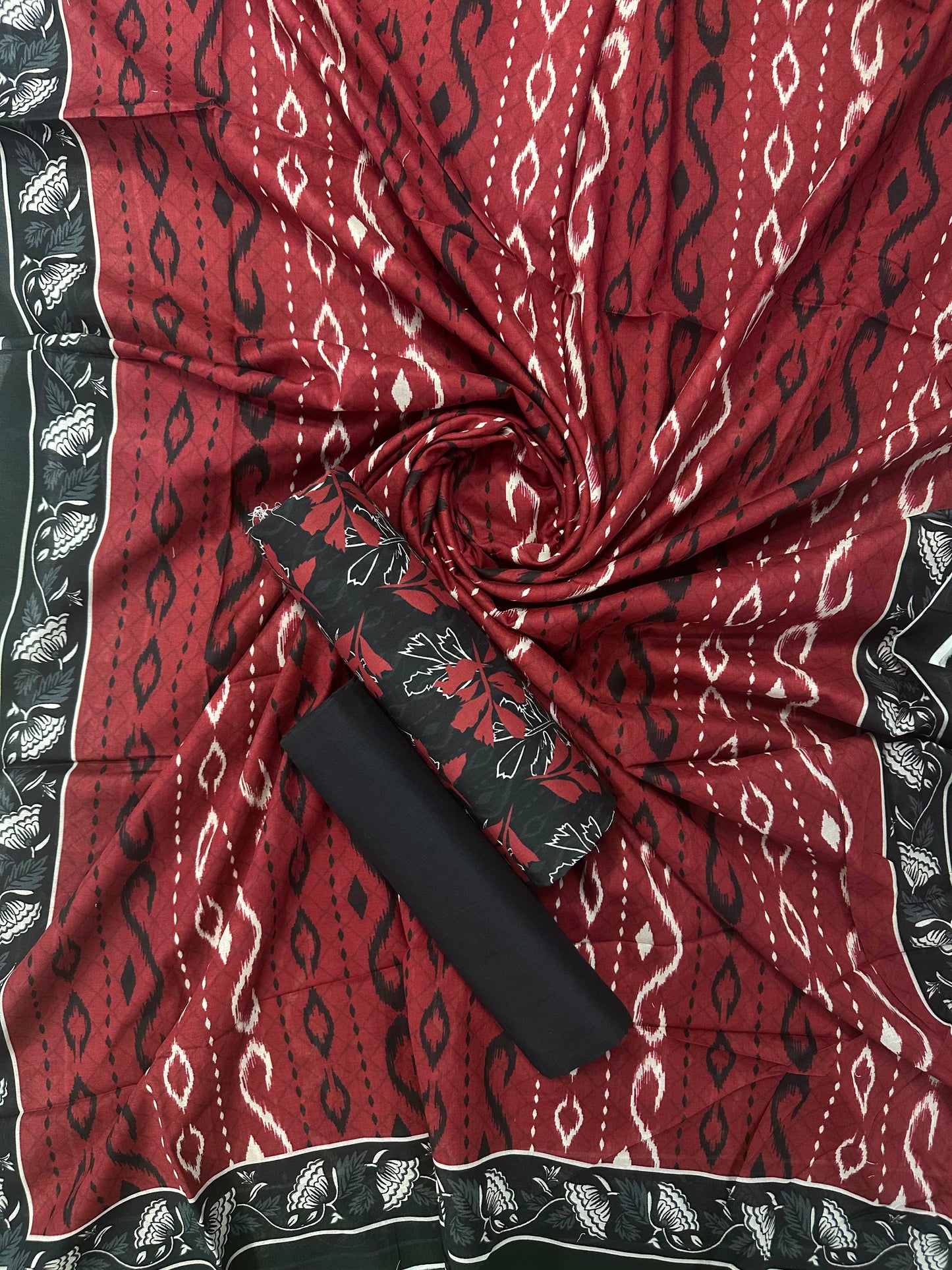 SAHARA BLACK-LEAVES PRINTED 3PCS