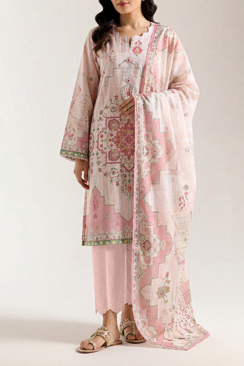 Saya Pastel Peach 3PCs Printed Lawn Unstitched Collection