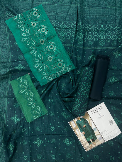 Fleur By Almeerah - Teal Mirage – Digital Chundri Lawn