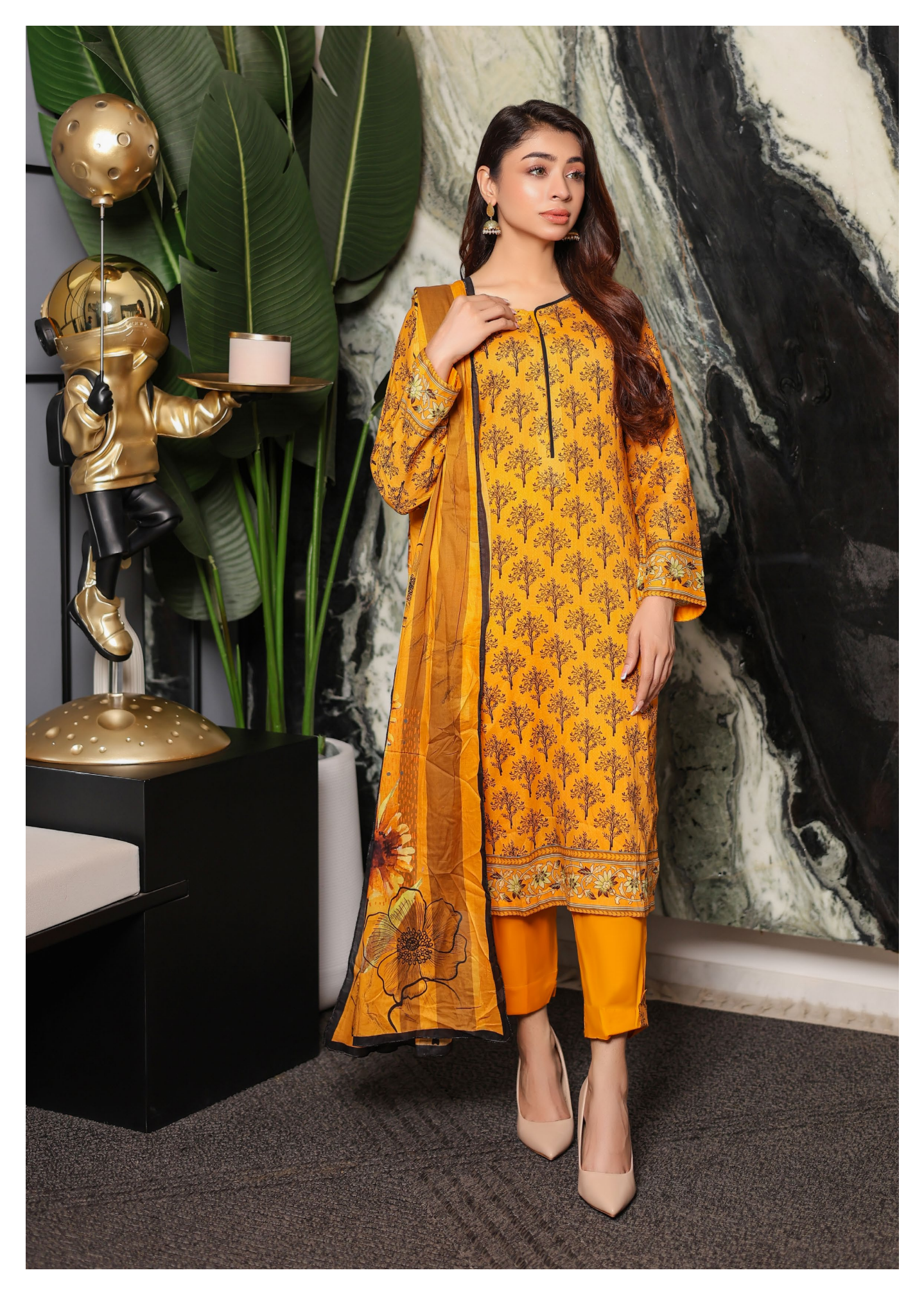 JAWED ARTS ZEBTAN –  3PC UNSTITCHED SUIT Design: 6