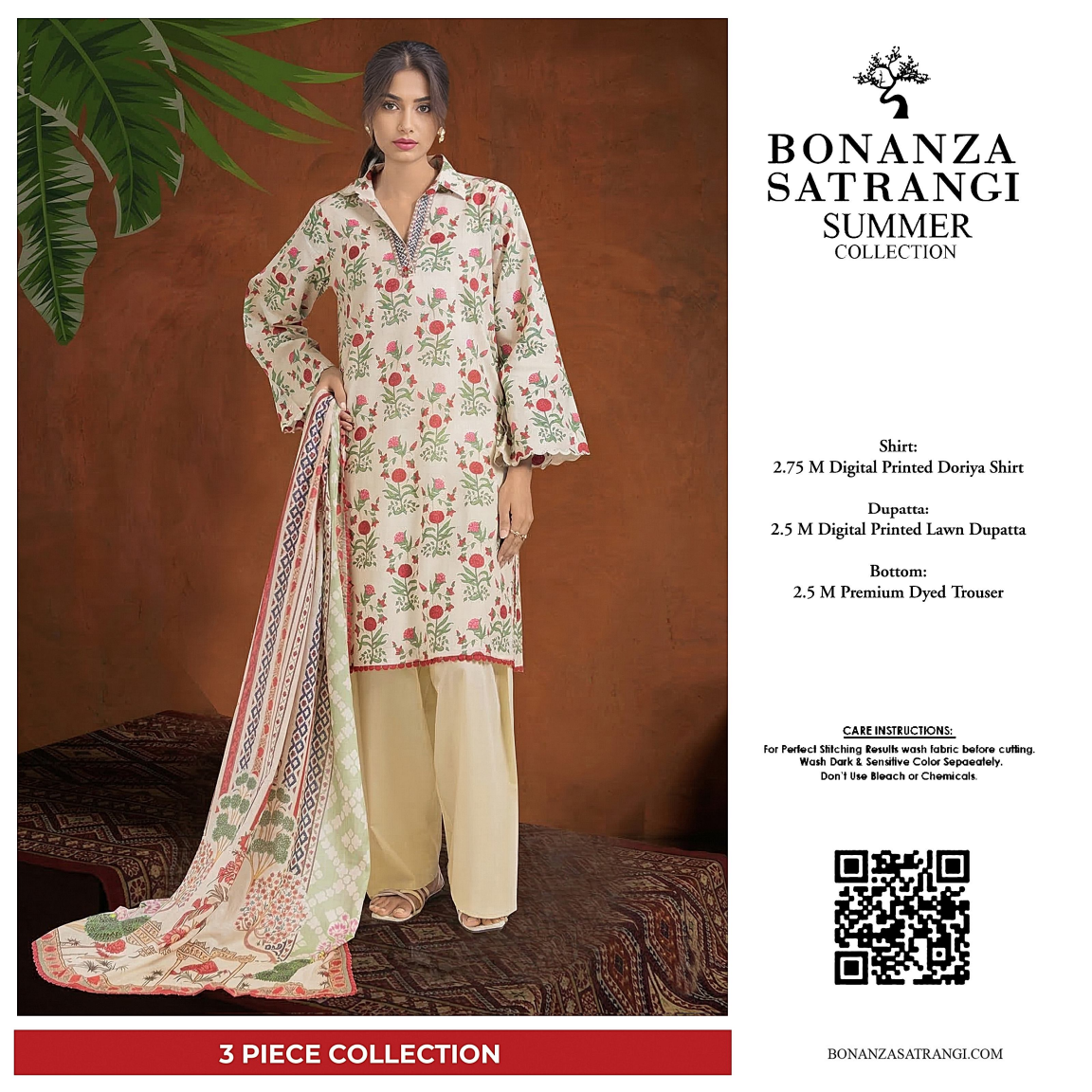 Bonanza Satrangi O-White-Cambric 3 PCs Doriya Lawn Unstitched Collection